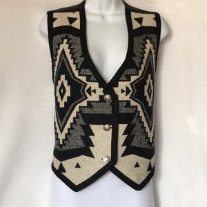 Vest Southwest blanket vintage vest black and white wool Indian head buttons